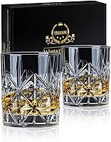 Veecom Whiskey Glasses Set of 2 - 10oz Crystal Old Fashioned Rocks Glasses Thick Base Bourbon Scotch Tumblers, Gifts for Men Dad
