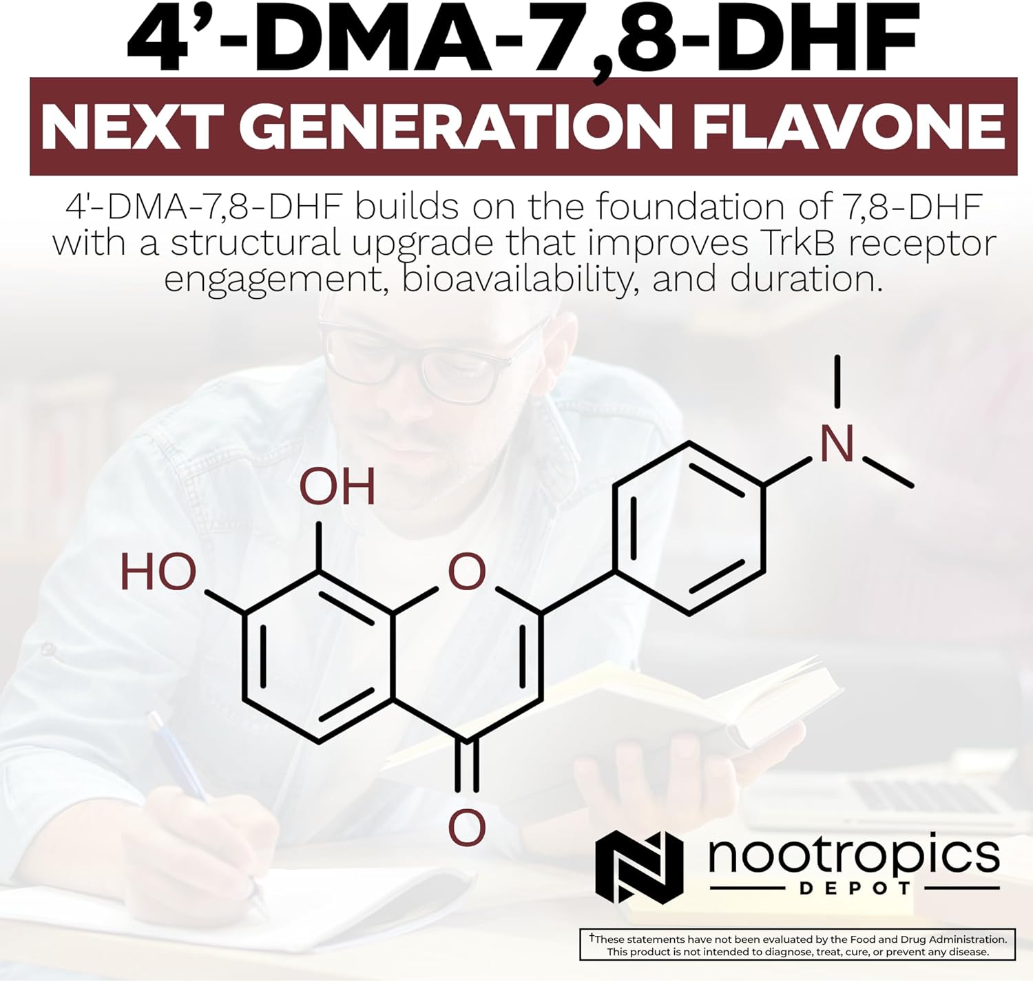 Nootropics Depot 4’-DMA-7,8-DHF Capsules | 10mg | 90 Count | 4'-DMA-7,8-Dihydroxyflavone
