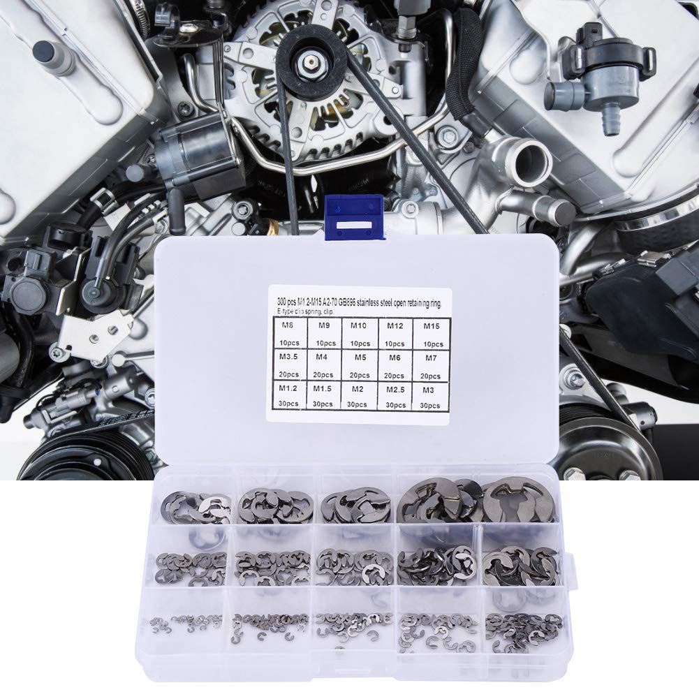 300 Pcs E Clip Set Stainless Steel E-Type Retaining Ring Circlip Assortment Kit M1.2~M15, E Clip Retaining Circlip Circlip - Image 3