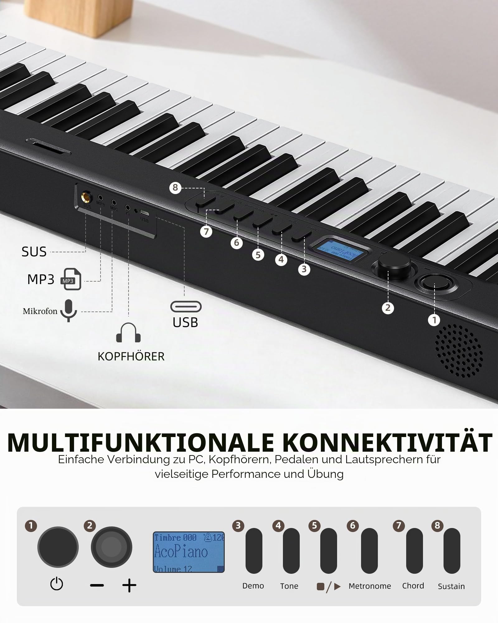 LEKATO 88 Tasten Faltbares Elektronisches Keyboard Piano mit Anschlagdynamik, wiederaufladbar, Bluetooth-MIDI, Standardgröße Tasten, für Anfänger/Musikliebhaber/Kind