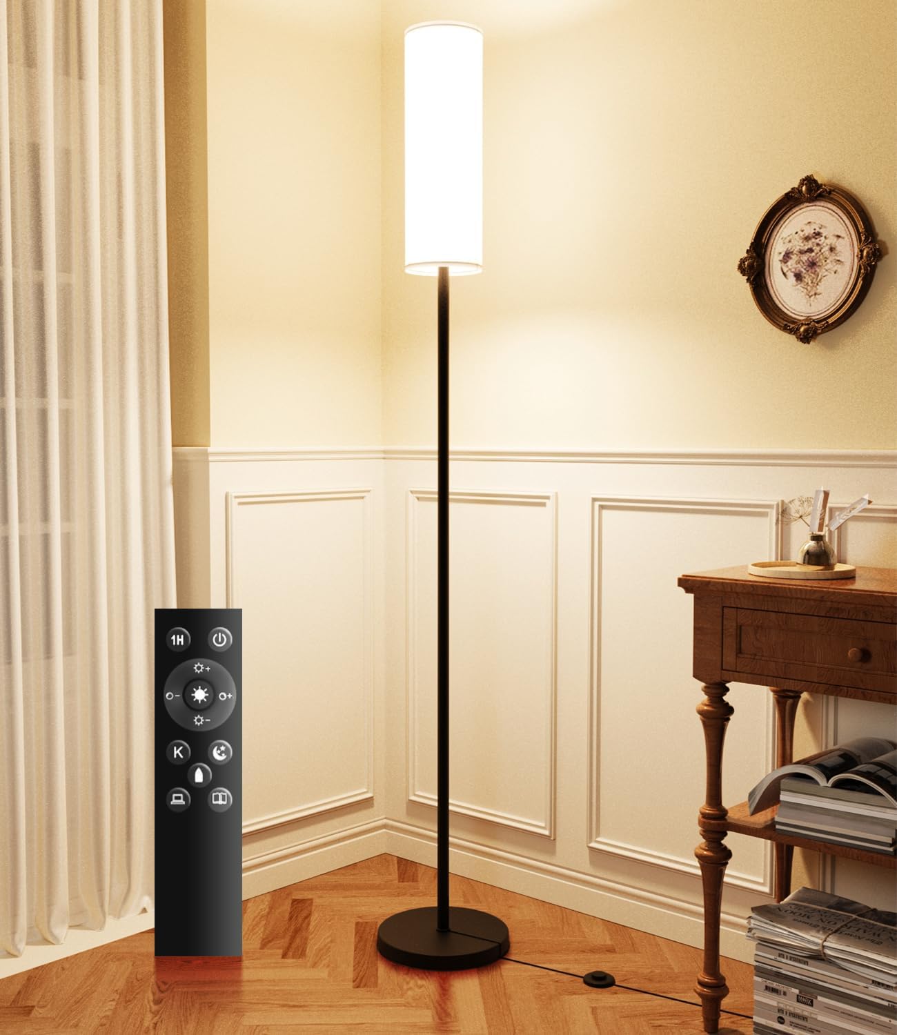 Modern Floor Lamp With Linen Shade - Stepless Dimmable Standing Lamp For Living Room - View #13