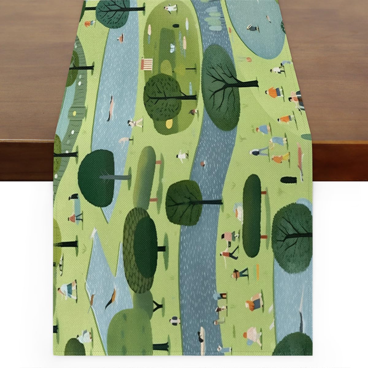 Chemin de table illustration forêt 33x305 cm pour décoration de salle à manger