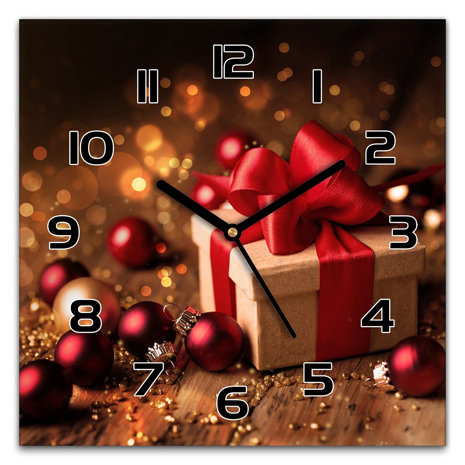 Cadeau de Noël horloge murale moderne en verre 30x30 cm originale