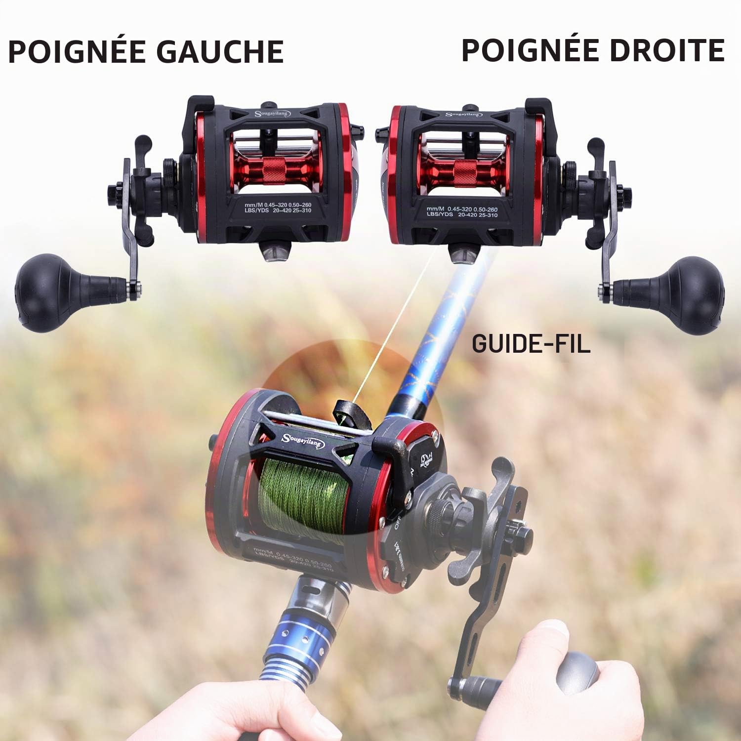 Sougayilang Trolling Reel Level Wind Conventional Reel Graphite Body Fishing Reel, Durable Stainless-Steel, Large Line Capacity