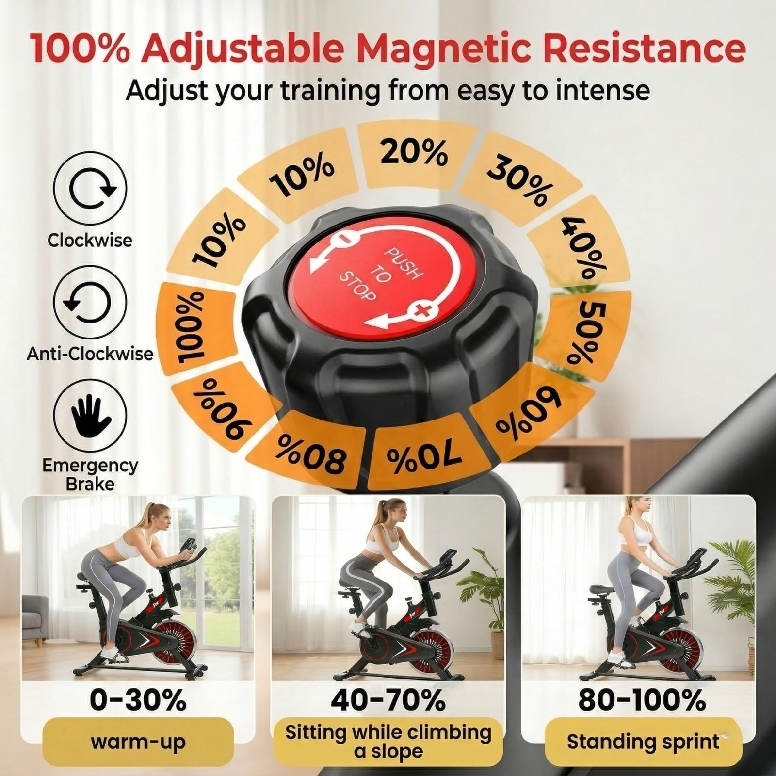 Exercise Bike, Quiet Indoor Fitness Bike with Adjustable Magnetic Resistance, Black/Red