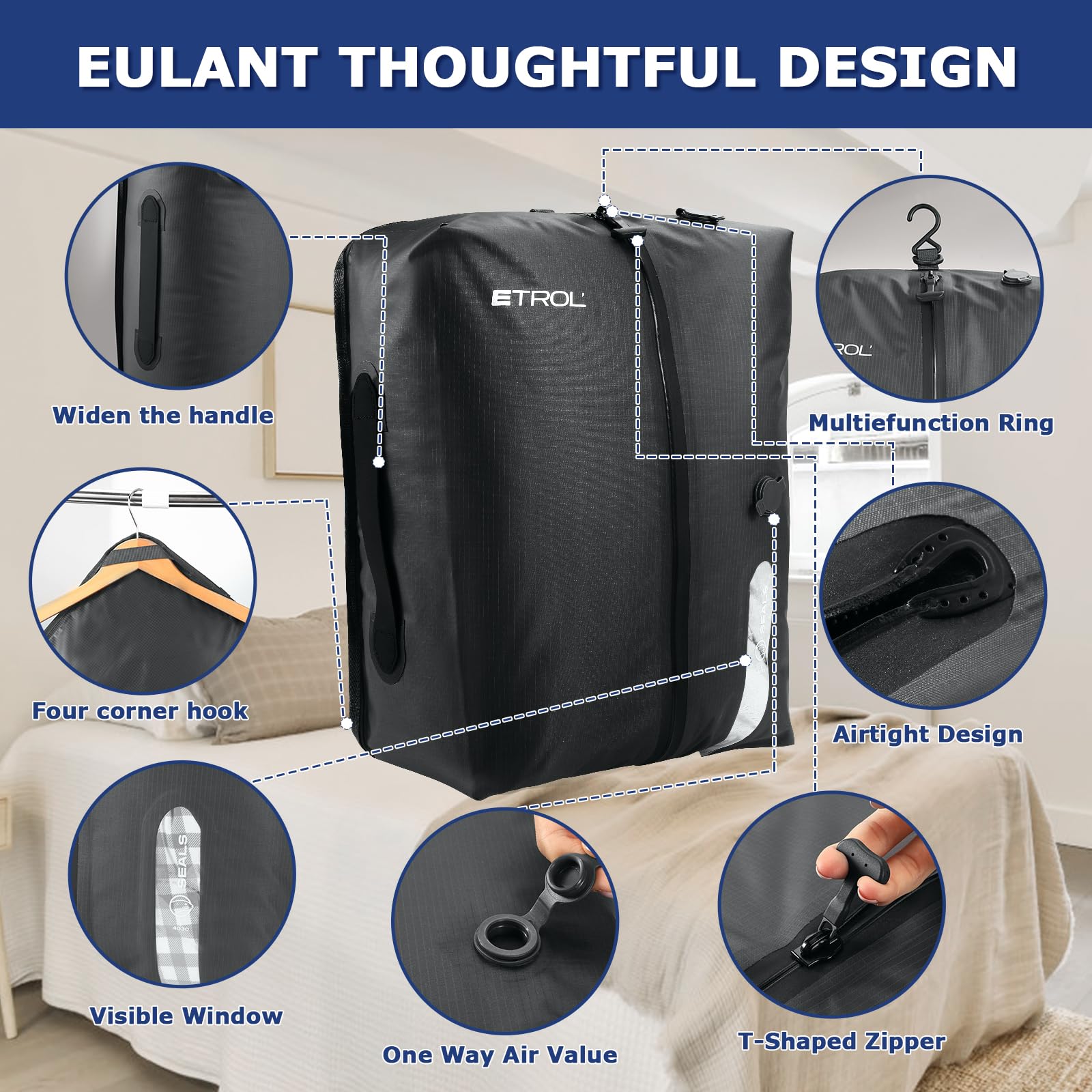 TPU-Vakuumbeutel für Reisen, wiederverwendbarer Kompressionsbeutel aus 70D-Nylon mit wasserdichtem IP67-Reißverschluss, Kompressions-Packwürfel für Kleidung(Grau, 2 Stück + Pumpe)