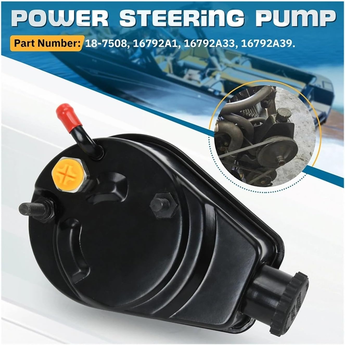 Power Steering Pump Compatible For MerCruiser Strendrive Compatible For Volvo Penta OMC Cobra 4cyl 4.3L 5.0L 5.7L 7.4L Engine #3888323(STP05BK)