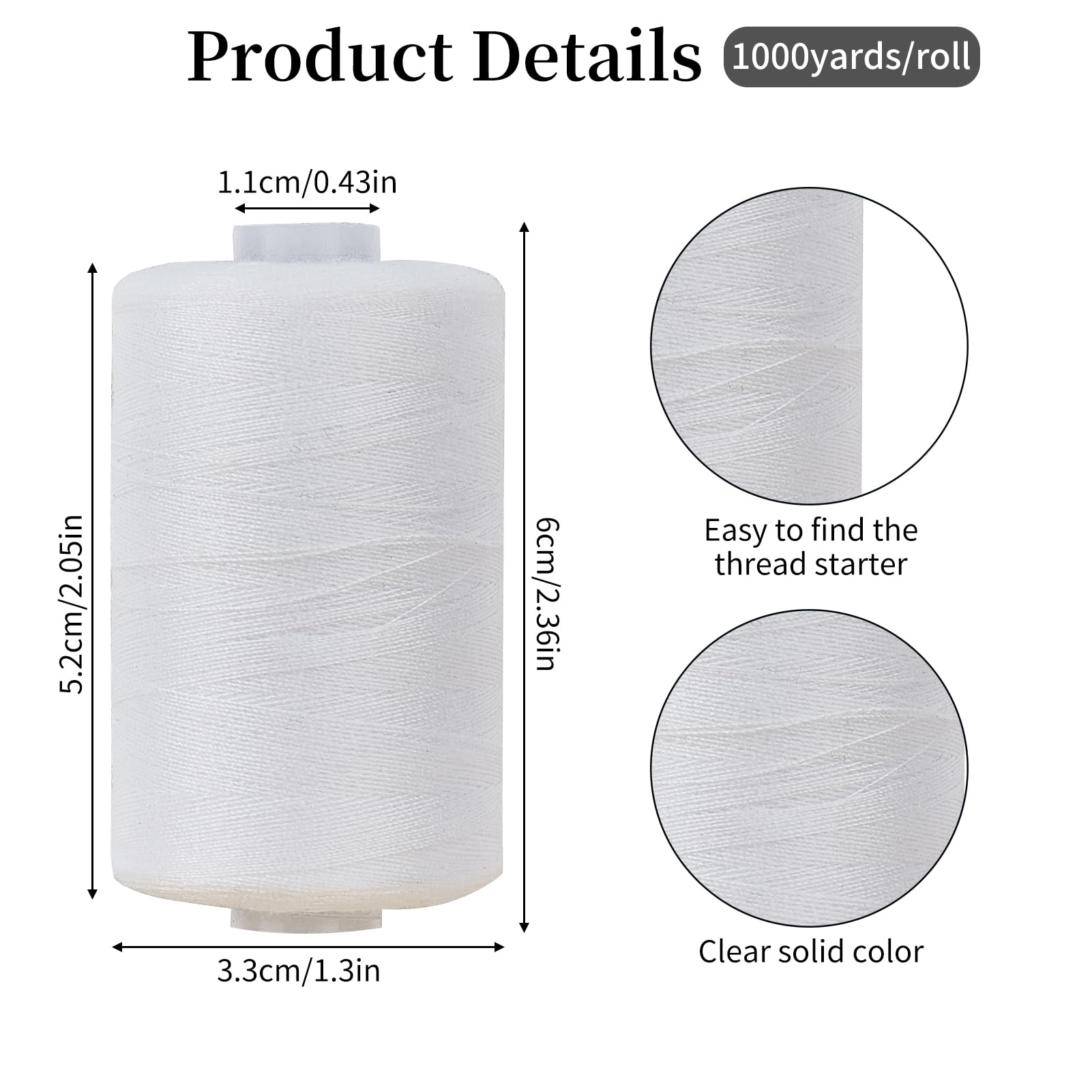 letsinstyle 4 Spools Each 1000 Yards White Sewing Thread, All Purpose Thread for Sewing, Polyester Quilting Hand Stitching Embroidery Accessory for Machine Supplies