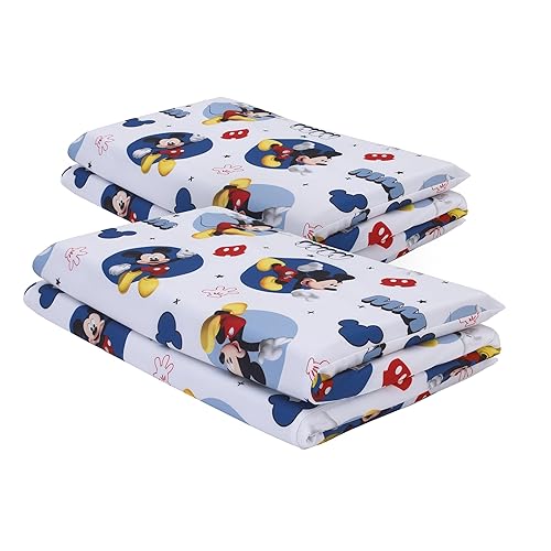 NoJo Disney Mickey Mouse - Juego de 2 sábanas para siesta preescolar color azul marino, blanco y rojo