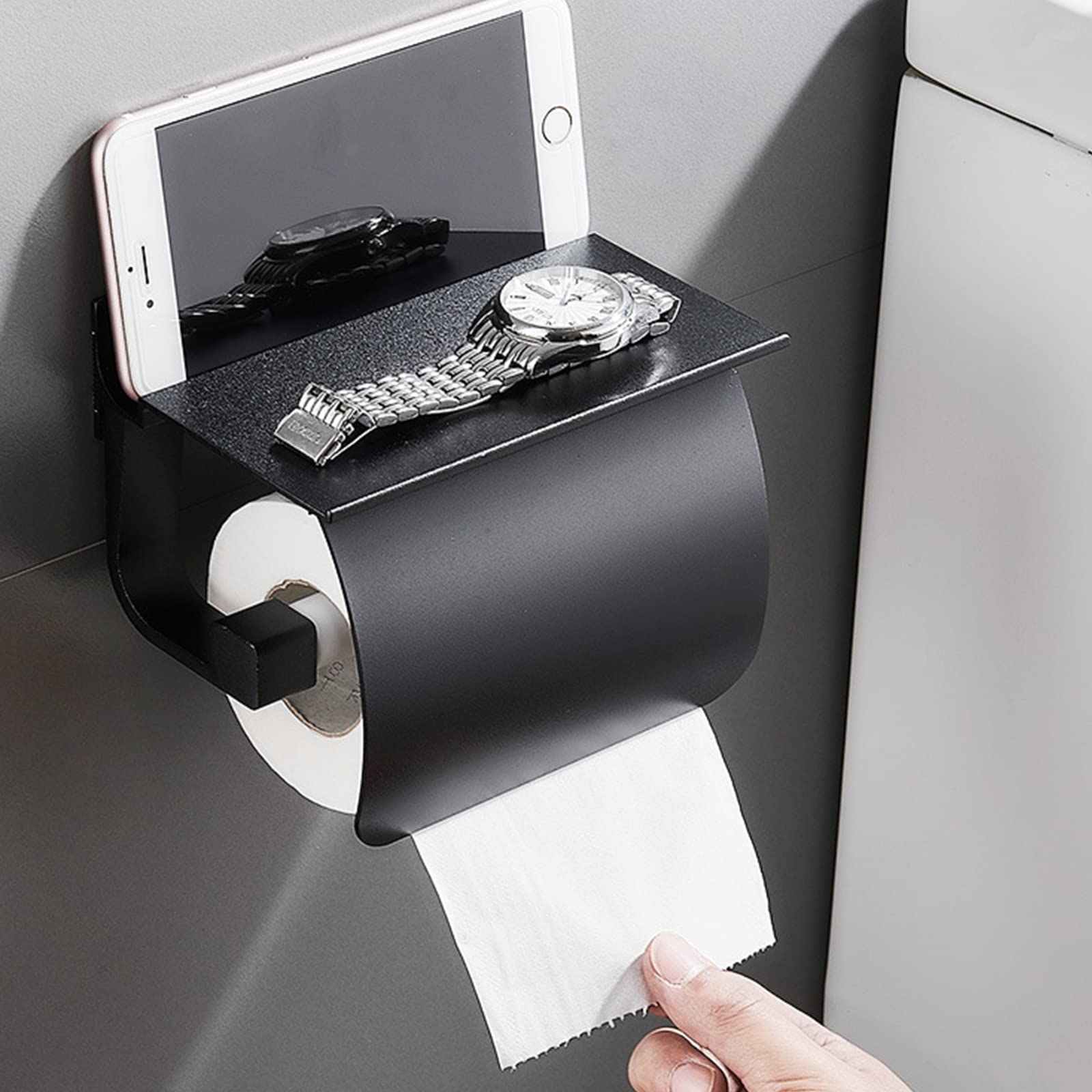 Porta Carta Igienica Adesivo ASOFTY In Acciaio Inox Con Mensola Per Telefono, Installazione A Vite O 3M, Per Bagno E Cucina