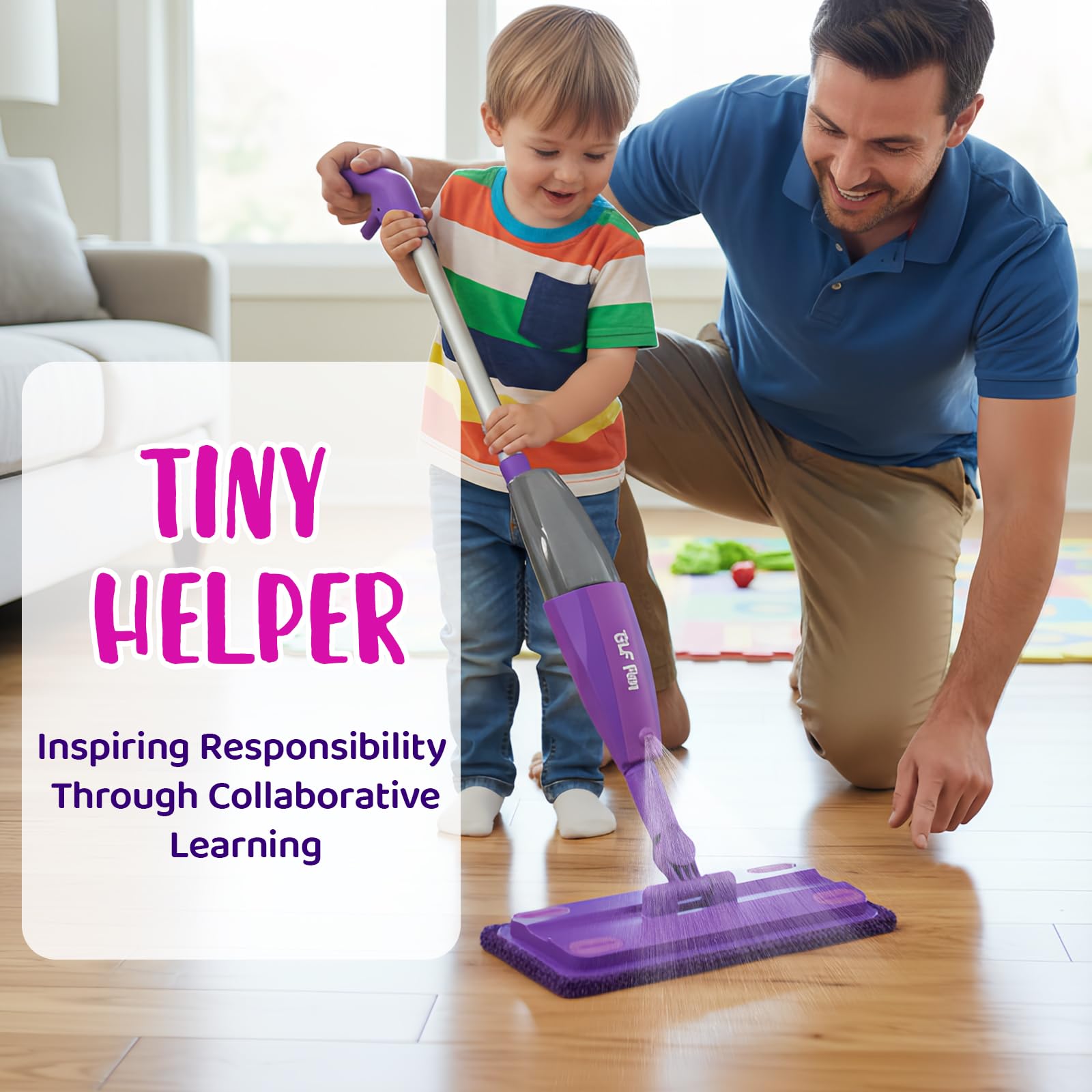 Trapeador con atomizador para niños, juegos de limpieza para niños pequeños con rociador de agua real, juguetes de trapeador para niños, juego de limpieza Montessori, regalos de cumpleaños de 6