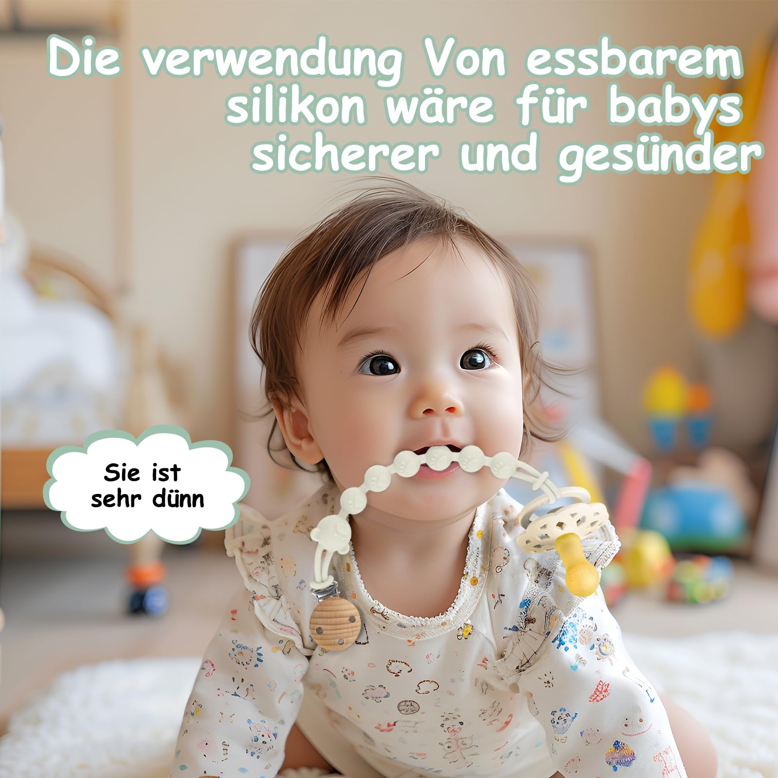 Attache Tétine Silicone Lot de 3, Chaîne Sucette Bébé sans BPA, Pacifier Clip (Gris Clair + Vert + Kaki)