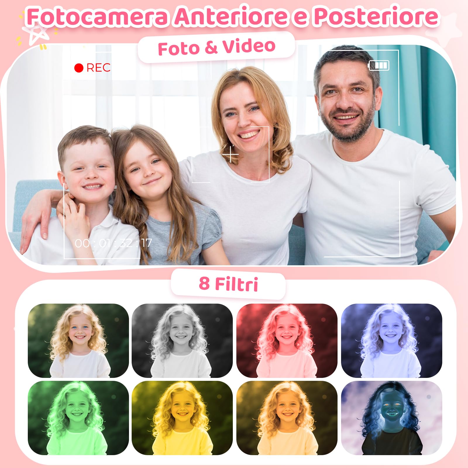 CHAKEYAKE Telefono per Bambini 4G Sbloccato, Smartphone per Bambini con Doppia Fotocamera, Schermo Touch HD 2.8", Lettore MP3, Torcia, Giochi Educativi, Regalo per Bambini e Bambine 3-12 Anni