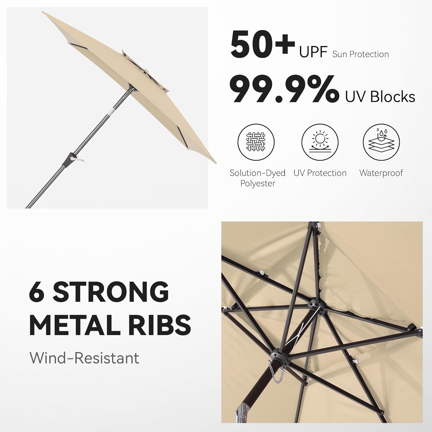 VEGOND 6.6x10ft Rectangular Patio Umbrella,Outdoor Double Top Table Umbrellas with Push Button Tilt and Crank,Rectangle Market Umbrella 6 Sturdy Ribs for Patio, Pool,Garden,Yard (Beige)