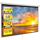 Smartxchoices 100" 16:10 HD Manual Projector Screen with Auto Lock Anti-Crease Home Theater Office Wall Mounted Ceiling Pull Down Projection 1.1 Gain Matte White