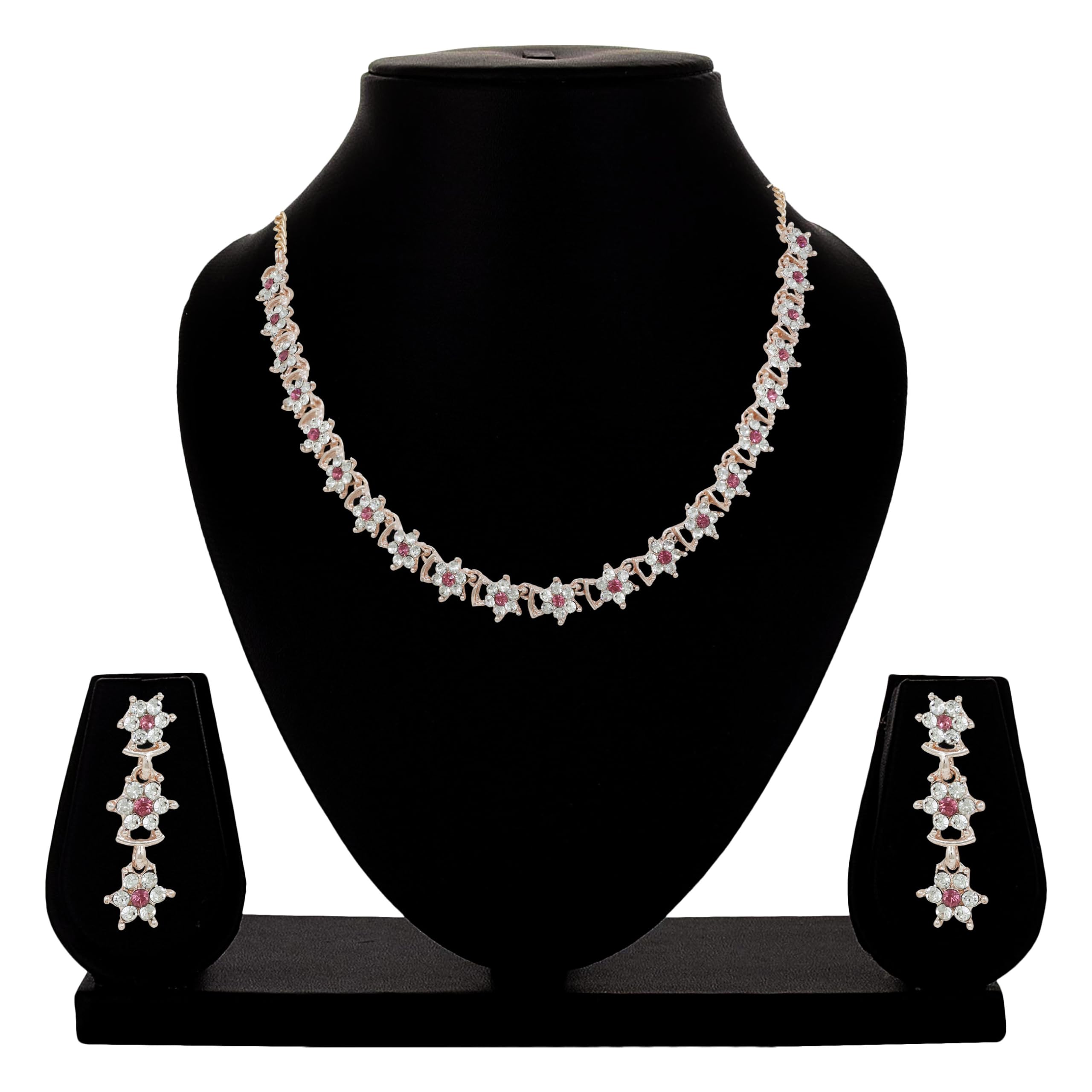 Samyuktha Kwiatowy fantazyjny naszyjnik choker zestaw dla kobiet - różowe złoto, metal, bez kamienia szlachetnego, Metal, Bez kamieni szlachetnych