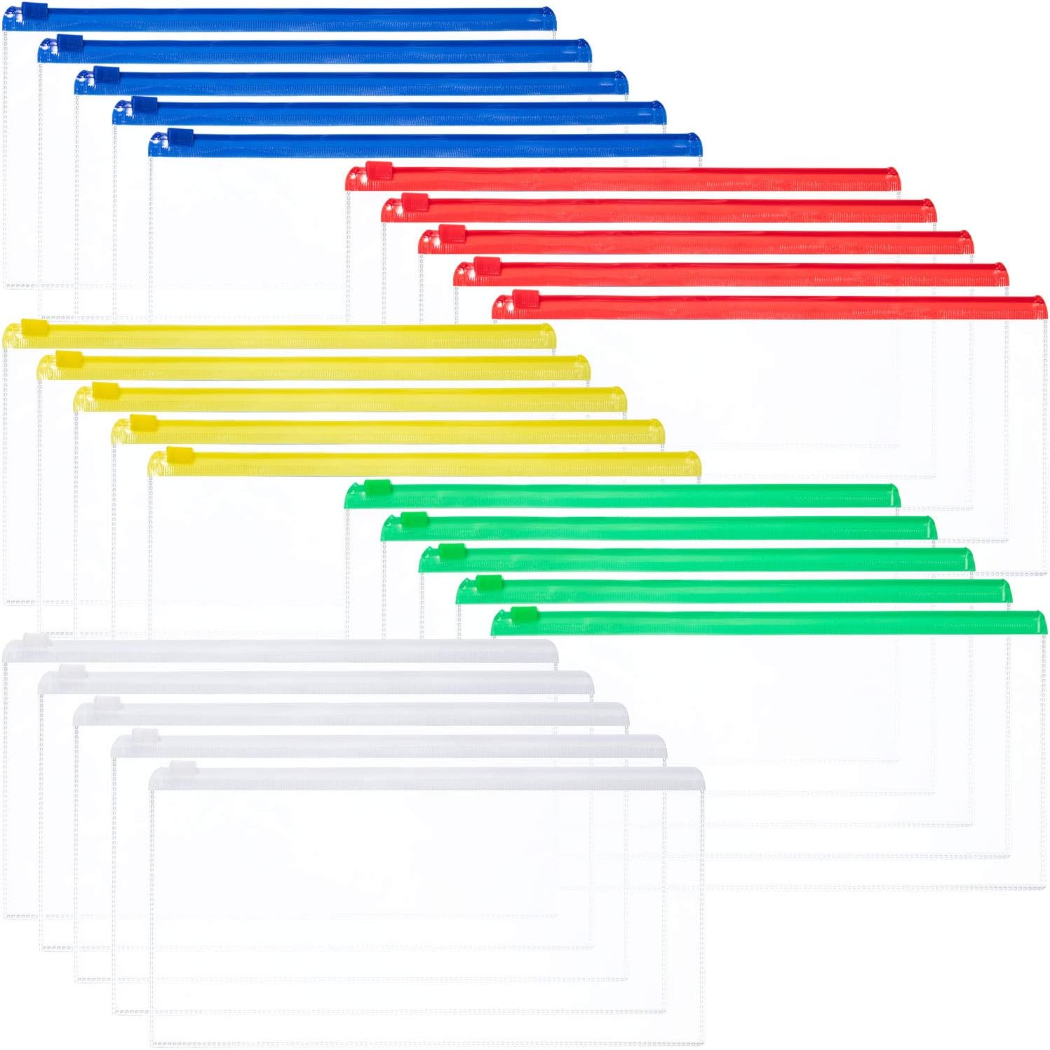 20 Pack #10 Zipper Plastic Envelopes - 5x10 Inch Assorted Colors For Organization