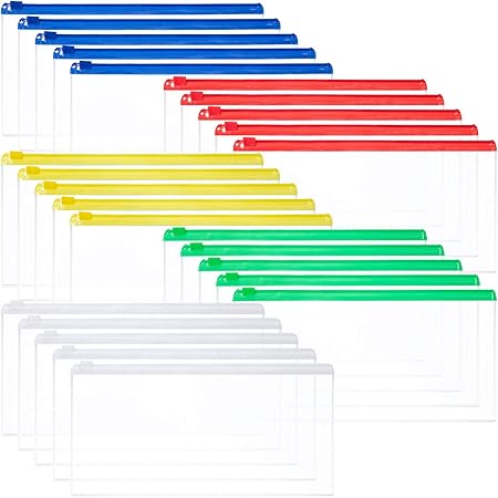 26 Clear Zip Envelope File Bill Document Bag Pocket Pencil Case With Tag Pocket 5 Assorted Colors 9 1 X 4 7 Fit A6 Sheets