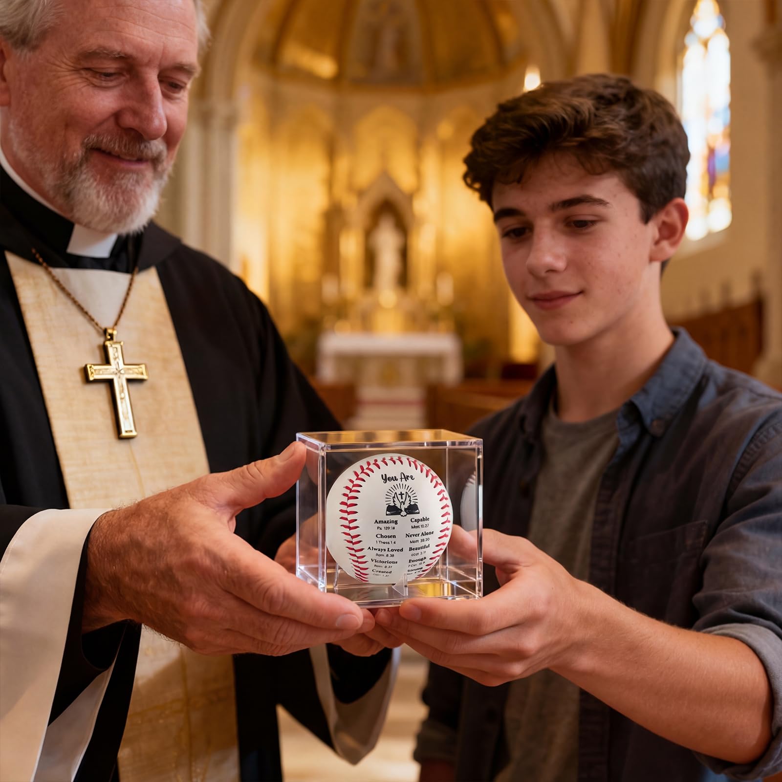 Soulchen 6 Sets christlich-religiöse Baseball-Geschenke mit Vitrine, Taufgeschenk für Vater, Sohn, Enkel, Opa, für Trophäen, Jahrestag, Coaching, Geschenk, Auszeichnungen, Sport-Partygeschenk