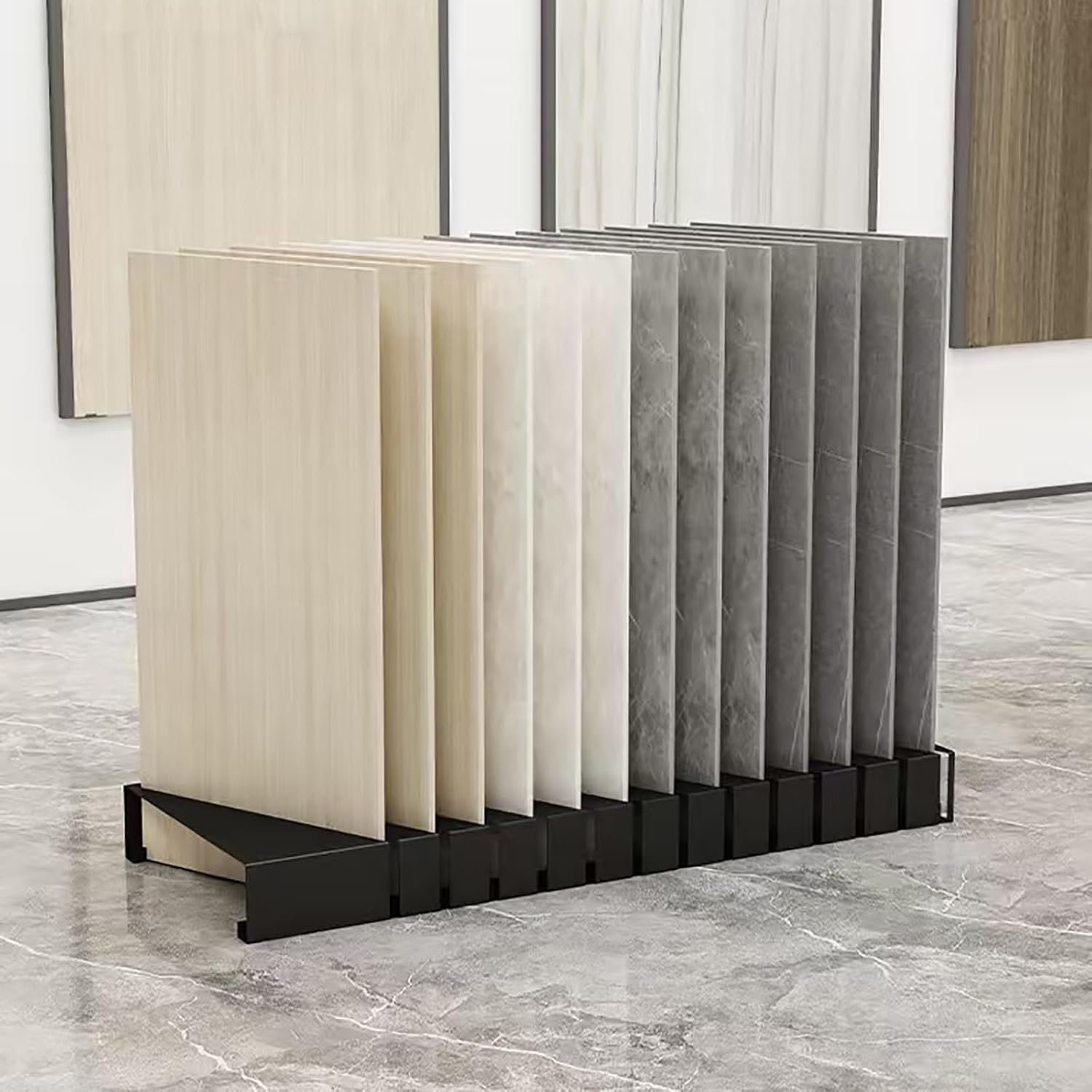 Portable Wooden Tile Display Rack - Floor-Standing Sample Holder for Ceramic & Door Samples – Exhibition Hall Retail Organizer (Black, 40cm/15.7in)