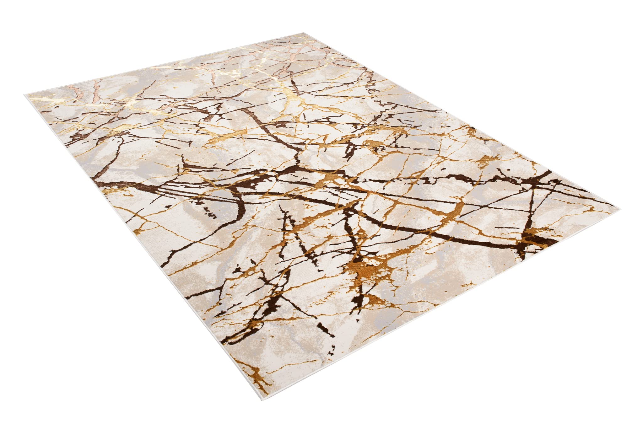 TAPISO Golden Tapis Salon Poils Courts Brillant Moderne Marron Or Beige Crème Moucheté Abstrait Tapis Chambre Adulte Salle à Manger Oeko-TEX Résistant 200 x 300 cm