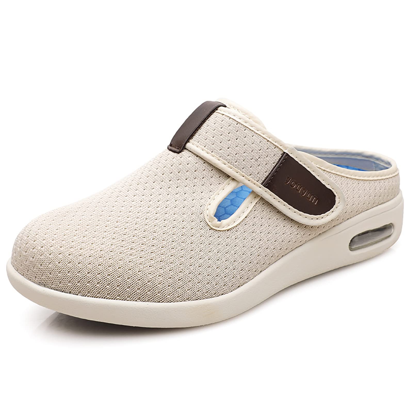 sPeesy Zapatillas Diabéticas Zapato Ortopédico Ajustable Zapatillas Cómodas Antideslizante Pie Ancho Zapato para Persona Mayor, Pies Hinchados Artritis Edema, beige, 39 EU
