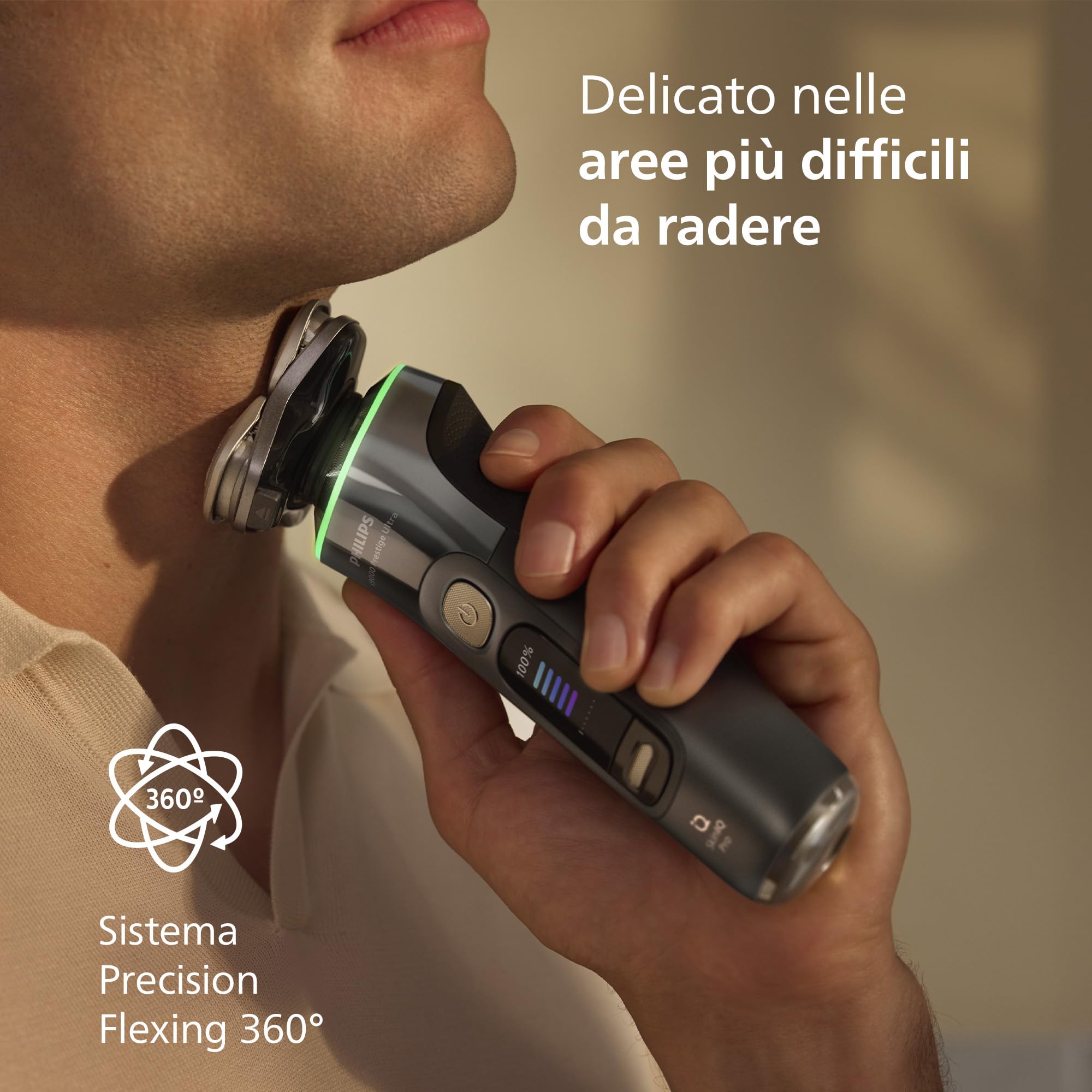 Philips Shaver i9000 Prestige Ultra, rasoio elettrico Wet & Dry, tecnologia Skin IQ Pro, triplo sistema di sollevamento e taglio, lame di precisione NanoTech 360º, 5 modalità di rasatura, XP9402/46