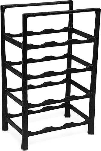 BIRDROCK HOME Estante para vino para 12 botellas - Soporte independiente - Encimera de cocina - Metal forjado negro - Gabinete de almacenamiento