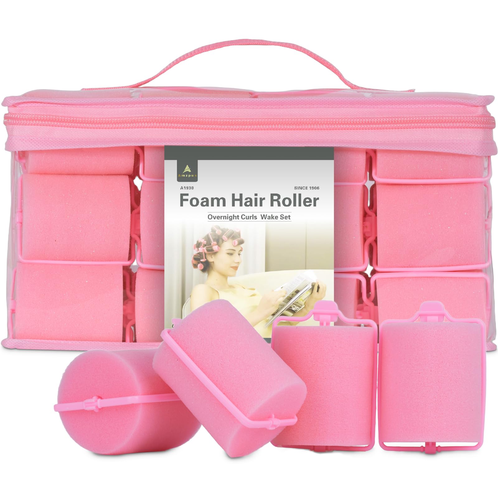 24 rodillos de esponja de espuma para el cabello, rizadores de pelo suaves para dormir para peinar el cabello (2 pulgadas, rosa)