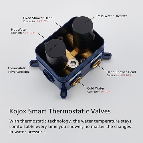 Miniatura 6 de Sistema de ducha con cabezal de ducha de lluvia, conjunto de ducha de una sola función, conjunto de ducha con kit de molduras (negro mate)