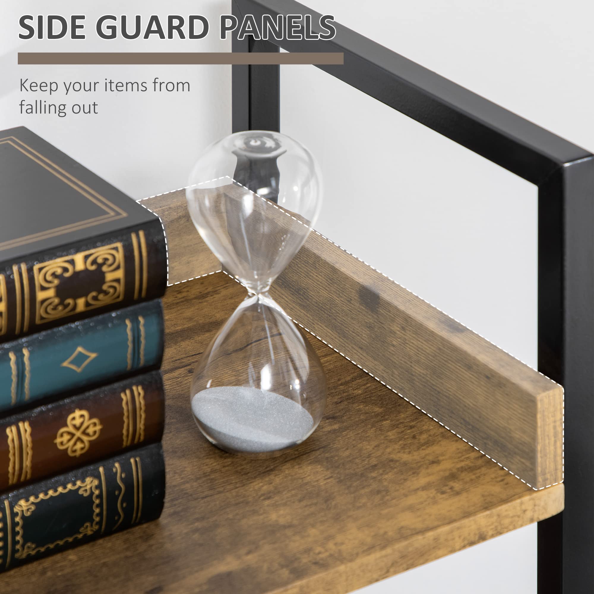 HOMCOM Librería de Estilo Industrial con 5 estantes, estantería de Madera y Metal para el hogar y la Oficina, 48x30x155cm, marrón rústico | Mueble librería de madera y metal para casa u oficina