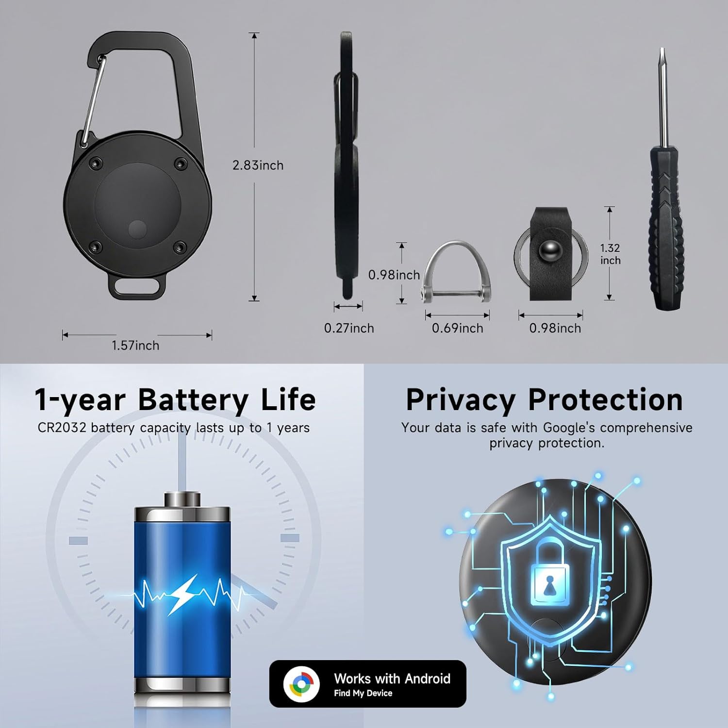 Keychain with Tracker for Android, Key Finder and Item Locator, Works with Google's Find My Device App, Heavy Duty Car Key Chain for Men (Black)