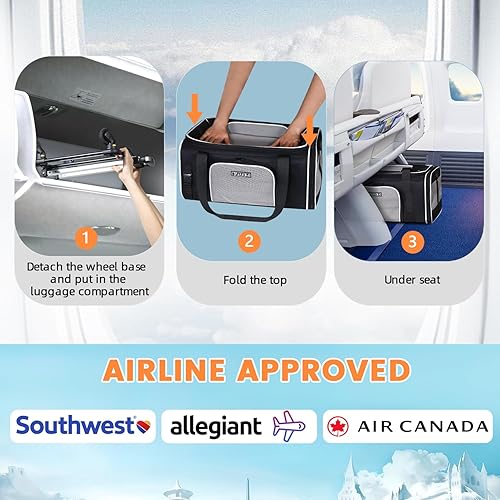 Miniatura 2 de Petskd Transportador de mascotas extensible superior con ruedas de 19 x 13 x 9 pulgadas, aprobado por Southwest Allegiant Airlines, transportador de