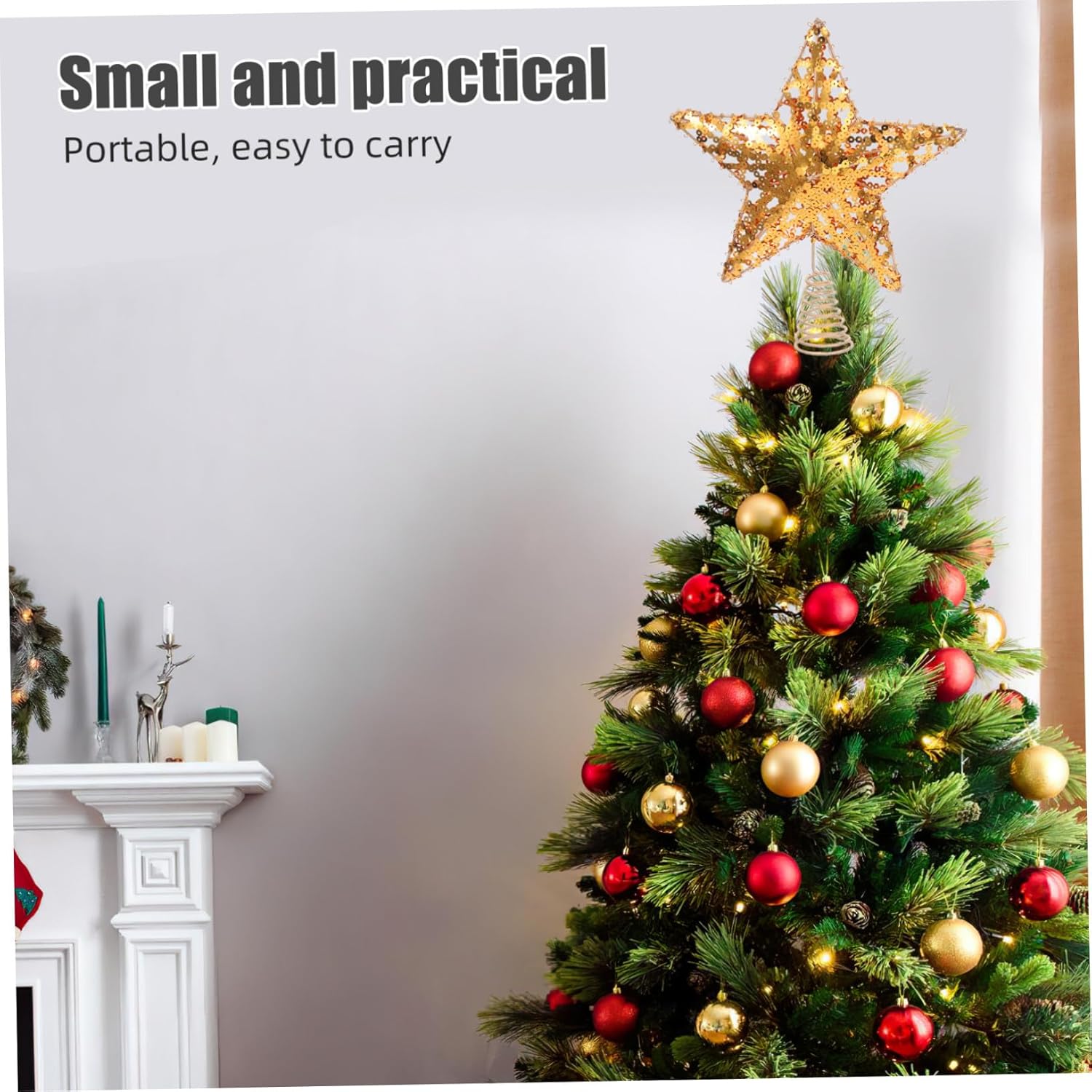 Rustic Glittery Iron Christmas Tree Star Topper with Stable Spring Base Metal Construction for