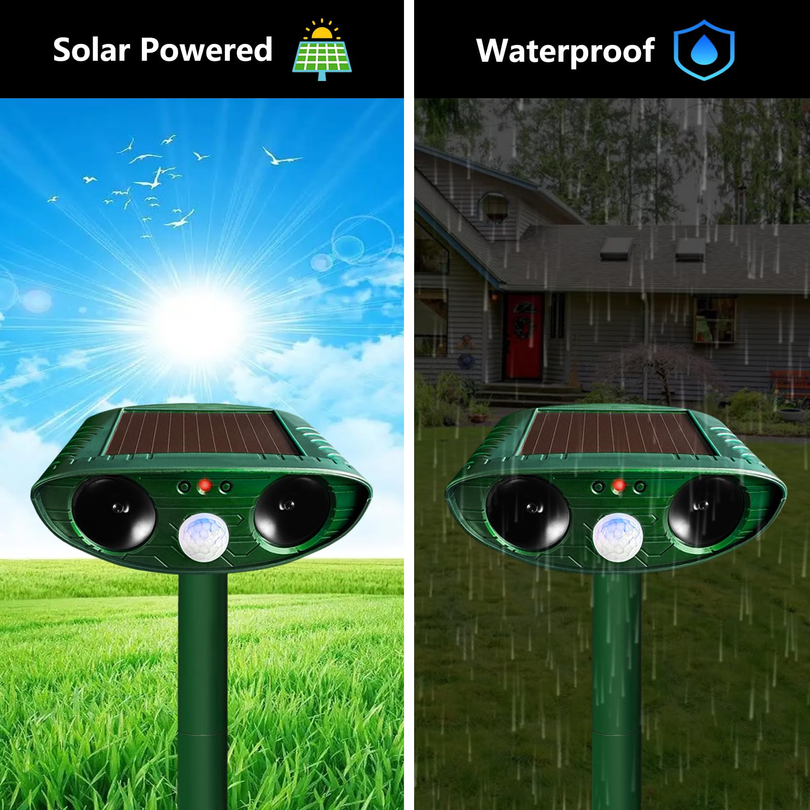 Paquete de 4 repelentes solares ultrasónicos de animales al aire libre, disuasorio de gatos, repelente de ardillas, dispositivos repelentes de ciervos activados por movimiento para ardillas, conejos