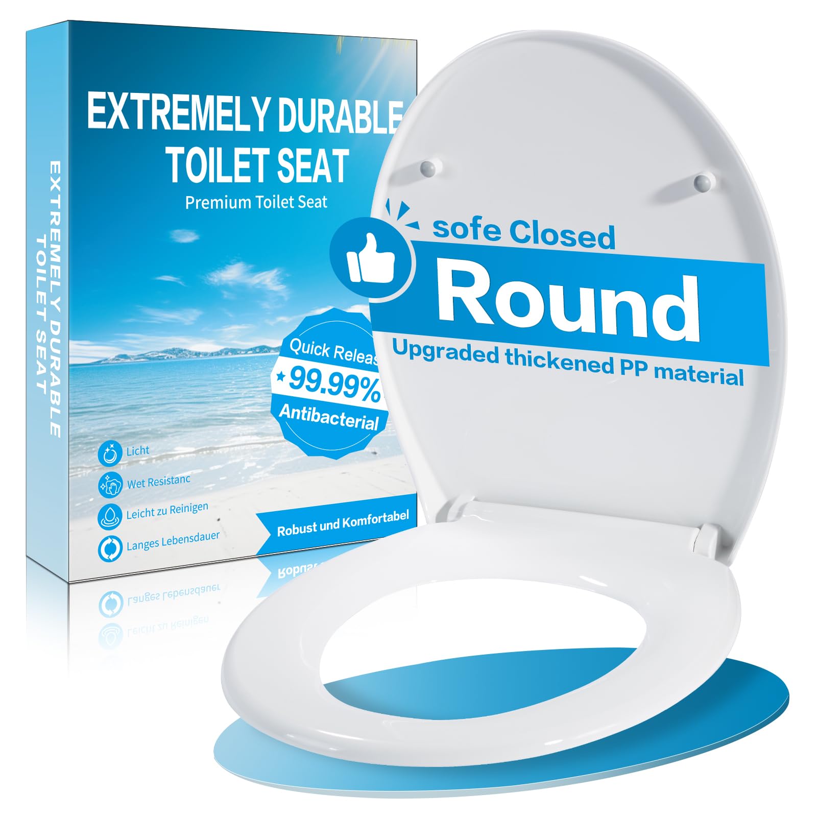 Abattant WC Forme O et lunette de toilette blanche universelle avec charnière robuste