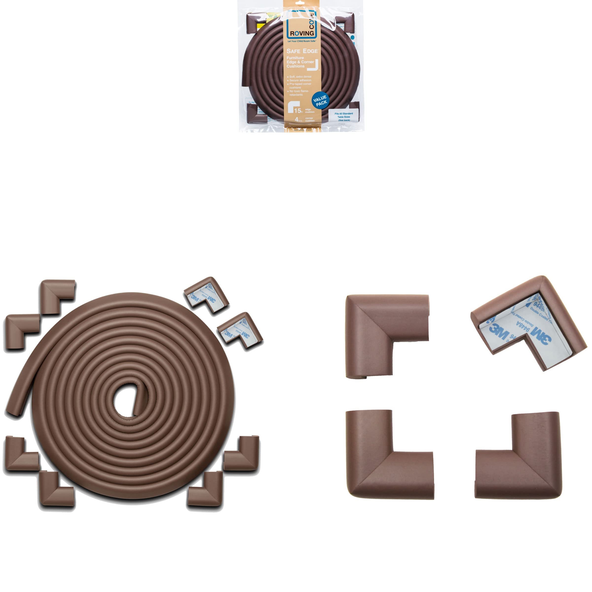 Bundle & Save - RovingCove HeftyFit Corner Guards + RovingCove HeftyFit Edge Corner Guards (18ft Edge 8 Corners, Coffee Brown)