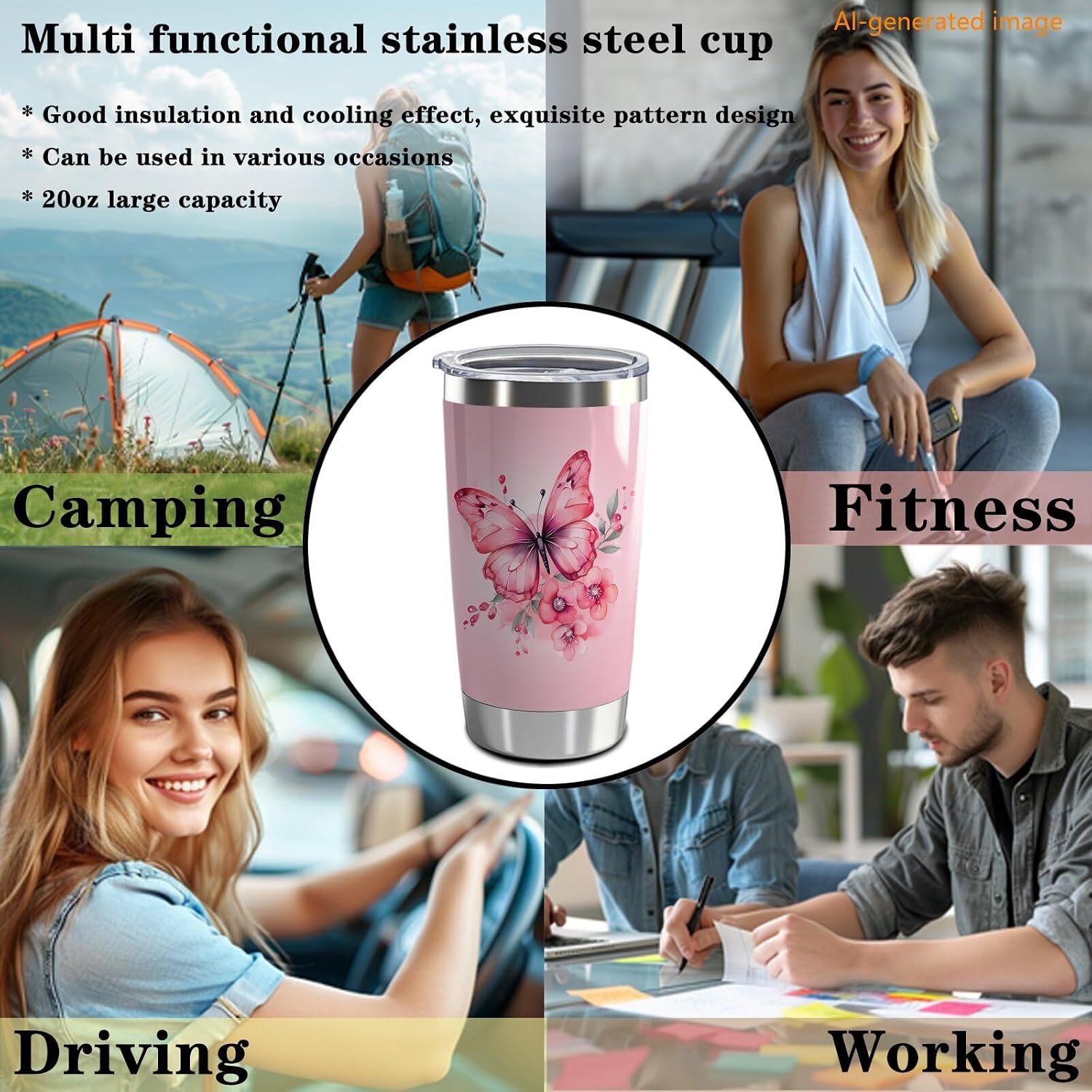 Sister Gift 20oz Tumbler with Lid Straw(Pink Butterfly-Sister) image 4