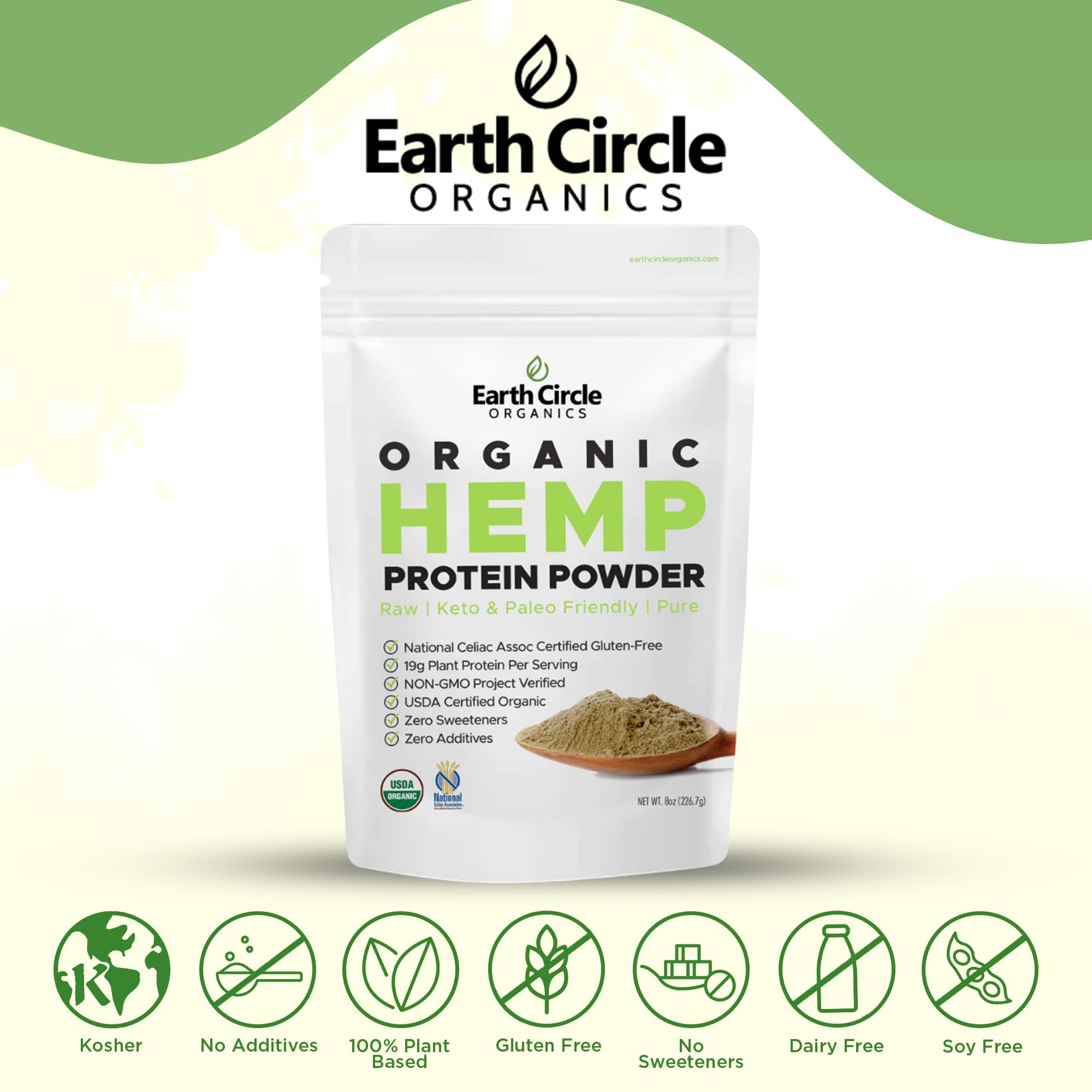 Earth Circle Organics Organic Hemp Protein Powder, Gluten Free, Plant Based & Vegan Raw Protein Powder - Perfect for Keto, Meal Replacement Shakes, Pre-Workout and Post Workout (8oz, Pack of 1) — Amazon image 5