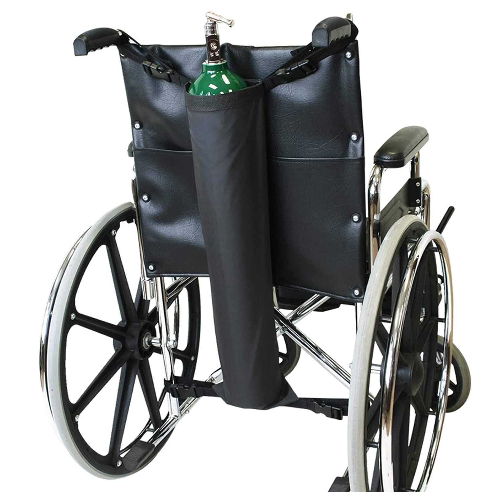 Soporte de Tanque de oxígeno para Silla de Ruedas, Correas Ajustables de la Bolsa de Transporte del Cilindro, 600D Oxford Heavy Duty, Tamaño de Silla de Ruedas estándar,Negro,70x25cm