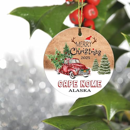 Christmas Tree Ornaments 2023 - Cape Nome Alaska Ornament Hometown Custom City State - Keepsake Gift Ideas Cape Nome AK Ornament 3" for Friend and