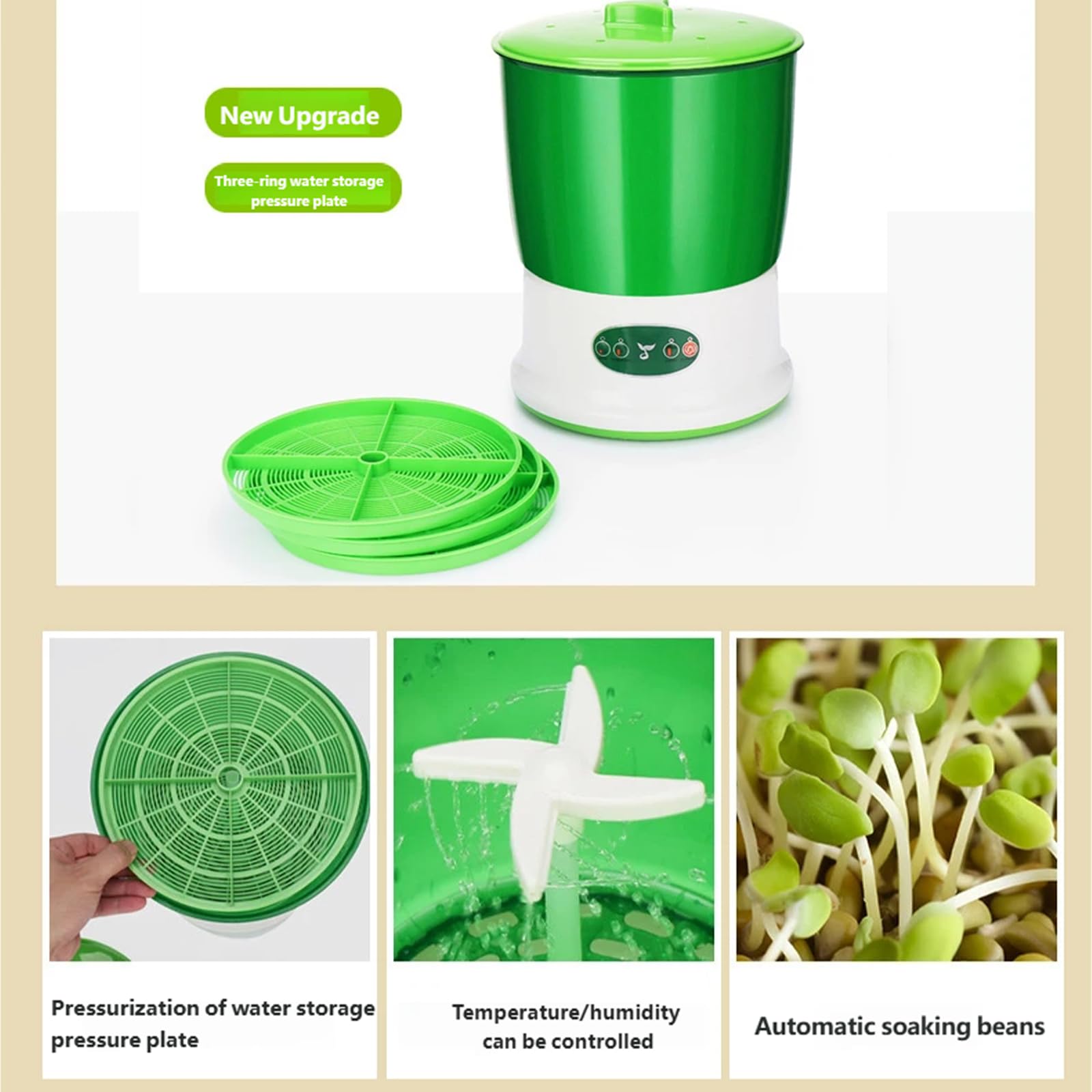 Sprouts Growing Kit, 360° Sprinkler & 3 Saisonale Modi, Automatische Maschine für Rettich, Weizengras, Brokkoli und andere Sprossen