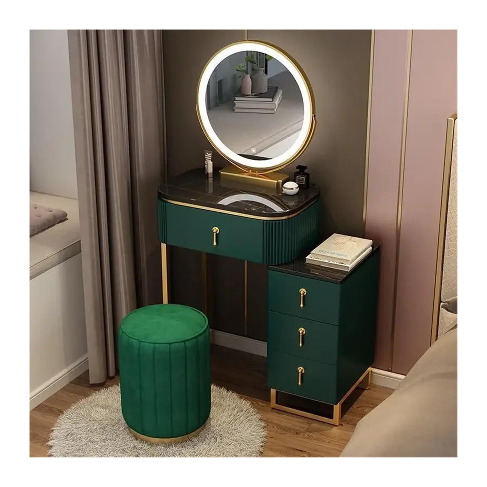 CGCSYZ Vanity Desk Small Vanity Desk Set with Mirror and Chair, Makeup Vanity Table for Small Space, Dressing Table for Bedroom Makeup Dressing Table (Green L 70cm)