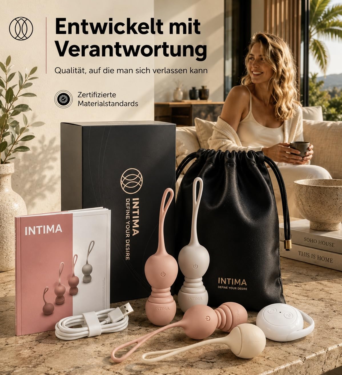 INTIMA Beckenbodentrainer für Frau mit Vibration | 4-teiliges Set mit Fernbedienung | Liebeskugeln | Kegel Balls | Stärkung der Beckenbodenmuskulatur bei Blasenschwäche & Inkontinenz