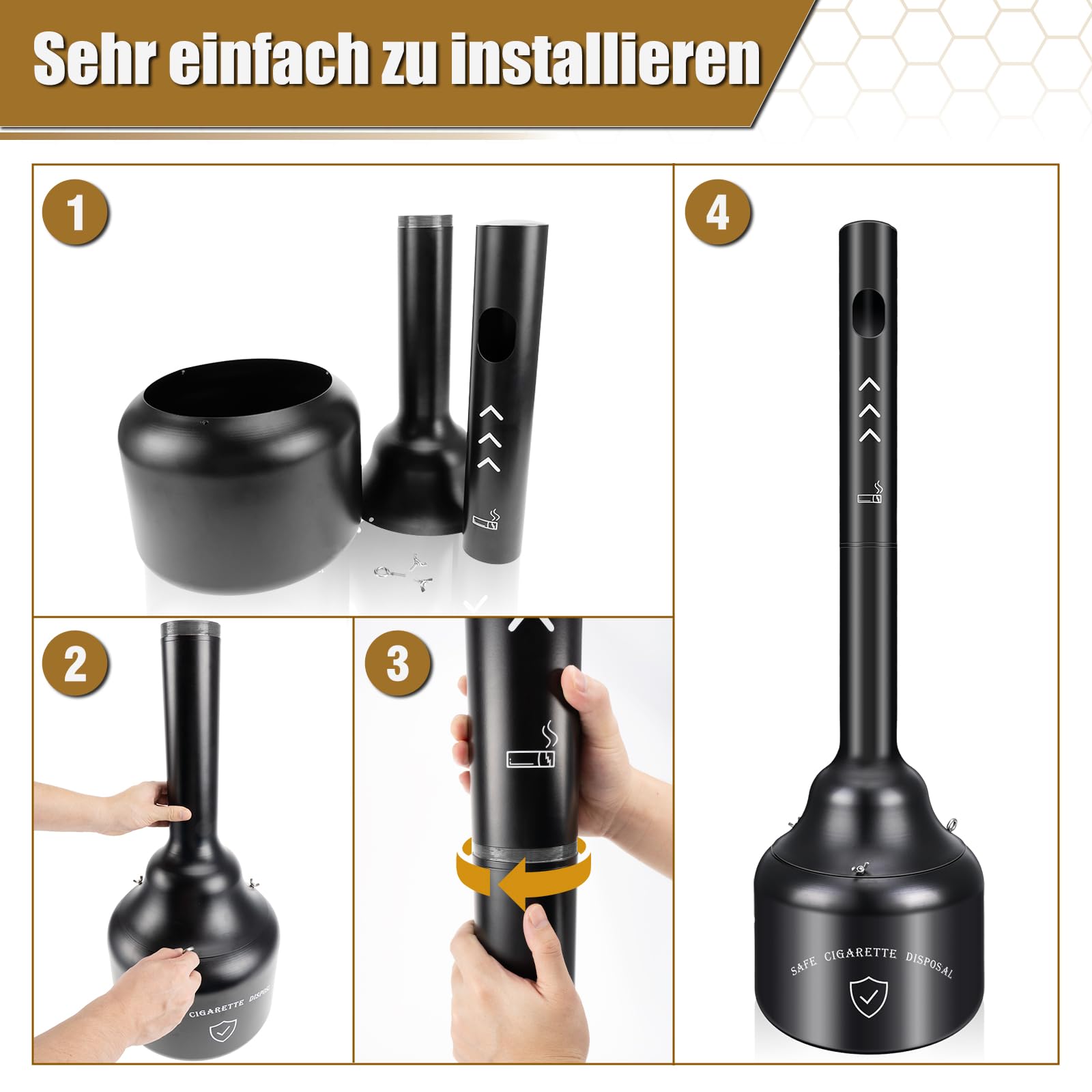 Glosaie Standaschenbecher für Draußen, Aschenbecher für Draussen, 29.2 × 101.6 cm 19 L Aschenbecher Outdoor für eine frische und saubere Umgebung, Schwarz, Receptacle
