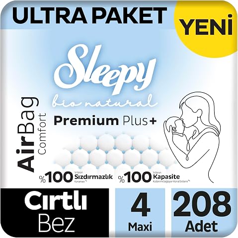 Sleepy Bio Natural Premium Plus Airbag Comfort Ultra Paket Bebek Bezi 4 Numara Maxi 208 Adet