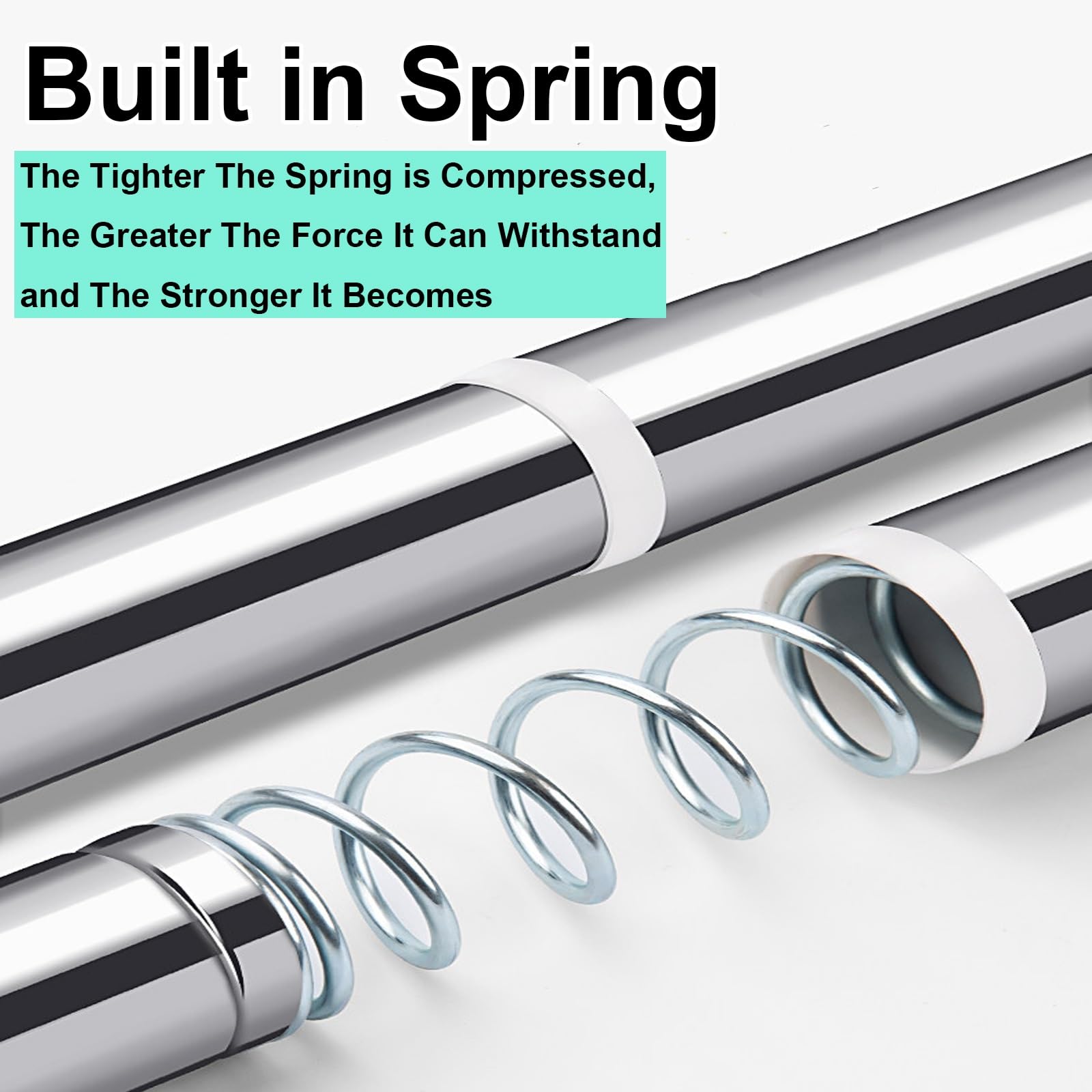 Barra Cortinas de Acero al Carbono, Barra Cortinas Extensible, Antideslizante Sin Necesidad de Taladrar 70 a 460 Cm para Baño Desmontable(White,410-460cm/161-181in)