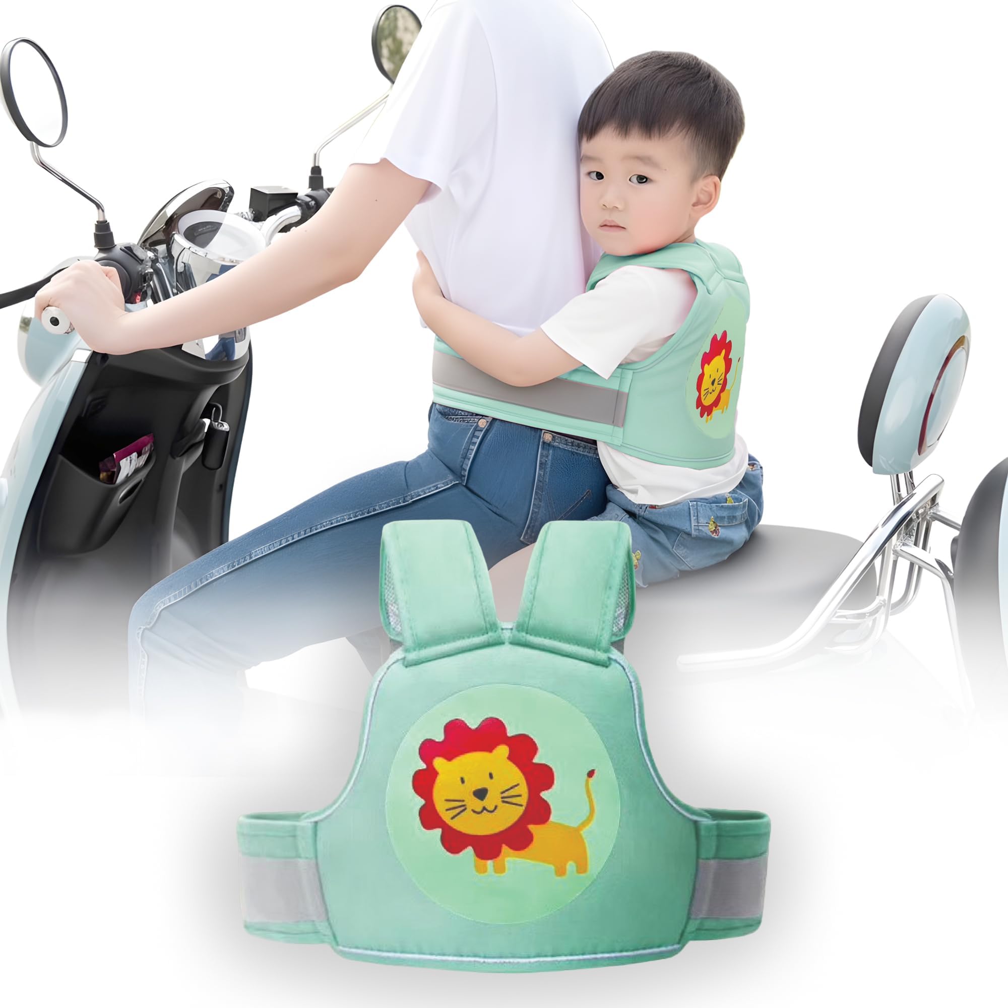 POLKA TOTS Ergonomic Two Wheeler Safety Belt for Kids with 3-Point Safety Buckle, Anti-Fall Motorcycle Safety Harness with Reflectors for Night Riding, Breathable Cotton Material, Extra Cushioning & Adjustable Shoulder & Waist Straps