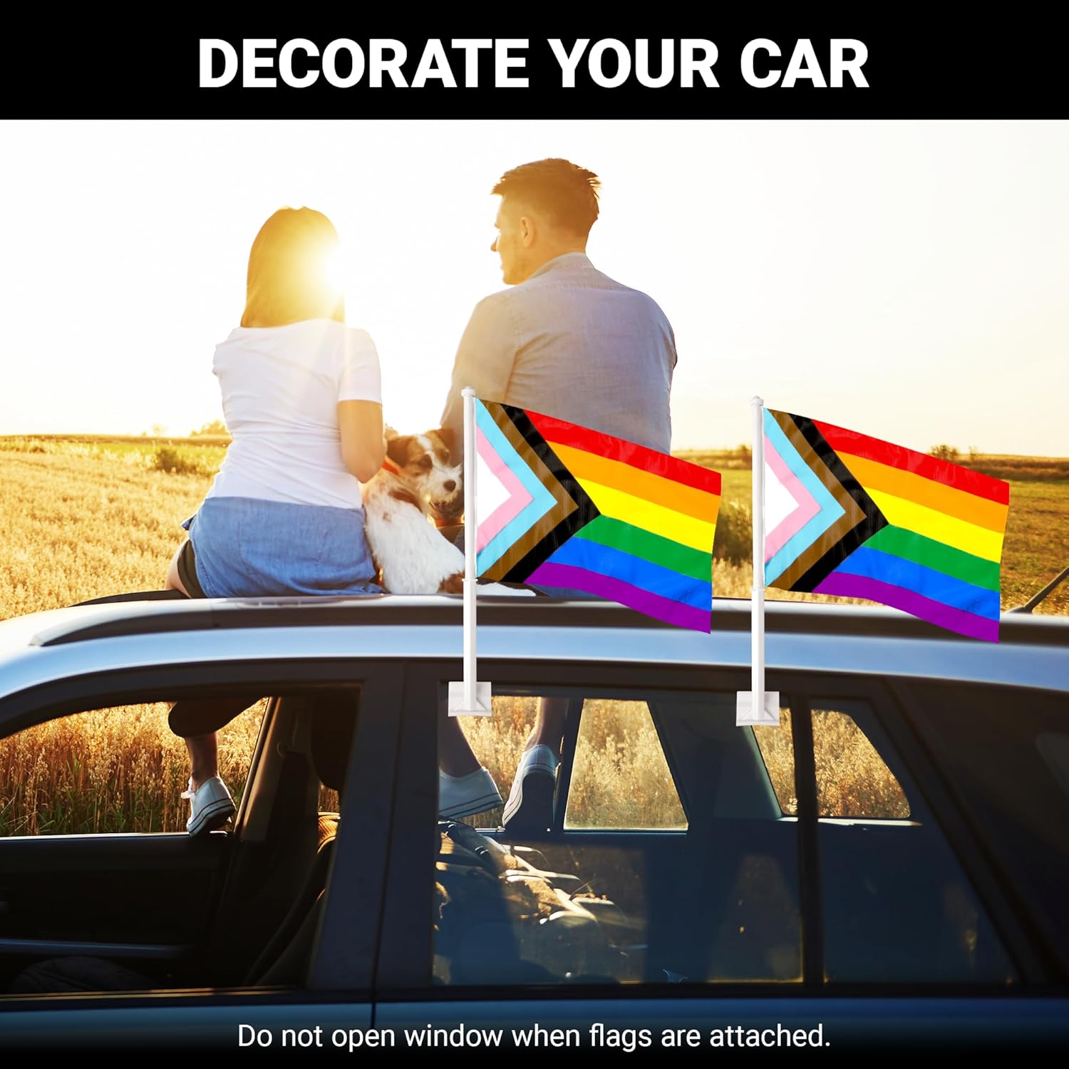 G128 2 Pack: LGBT Progress Rainbow Pride Car Flag | 11x17 In | Double LiteWeave Pro Series Double Sided Printed 150D Polyester | Flagpole Included | Perfect for Festival Celebrations, Parades