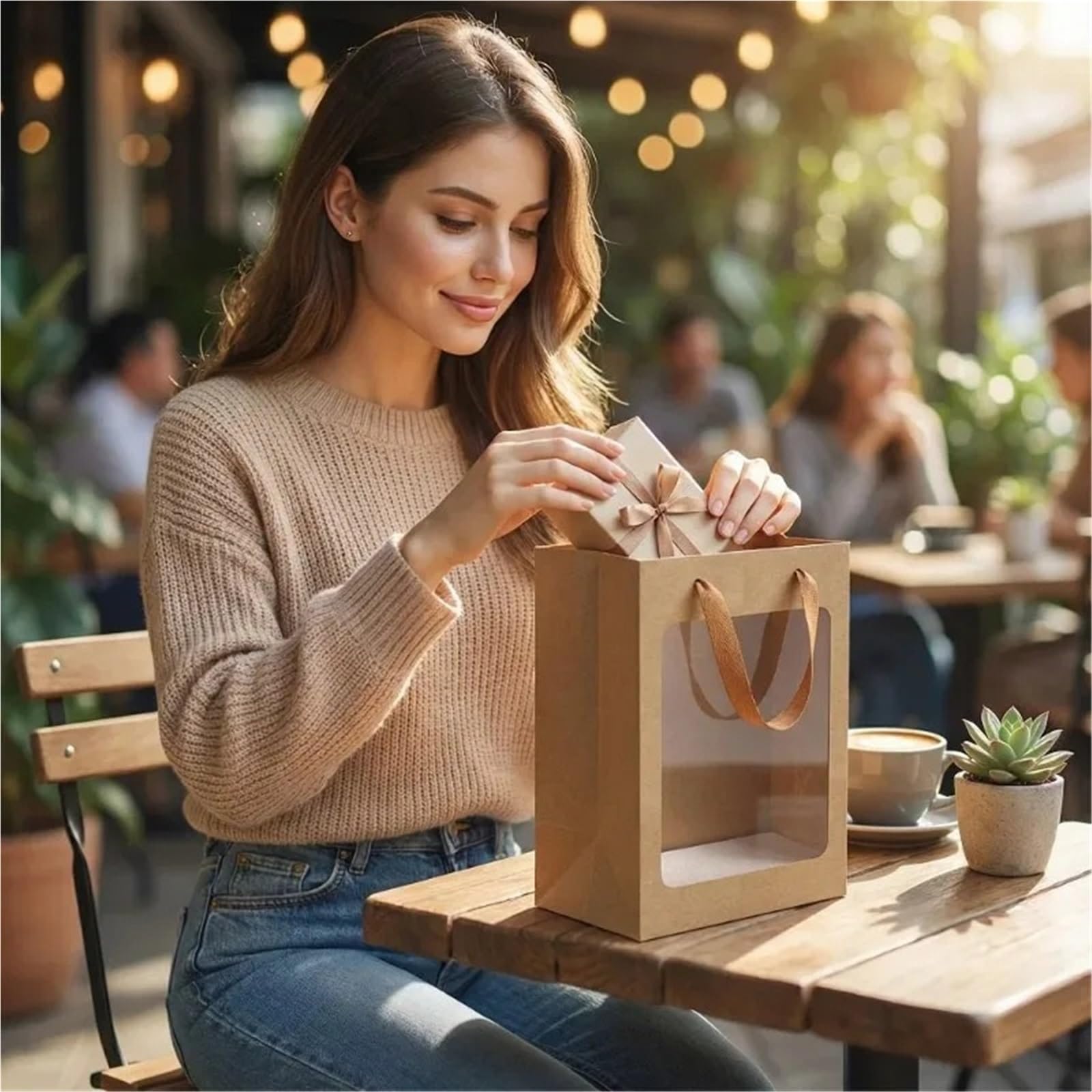 20 sacs cadeaux en papier kraft avec fenêtre
